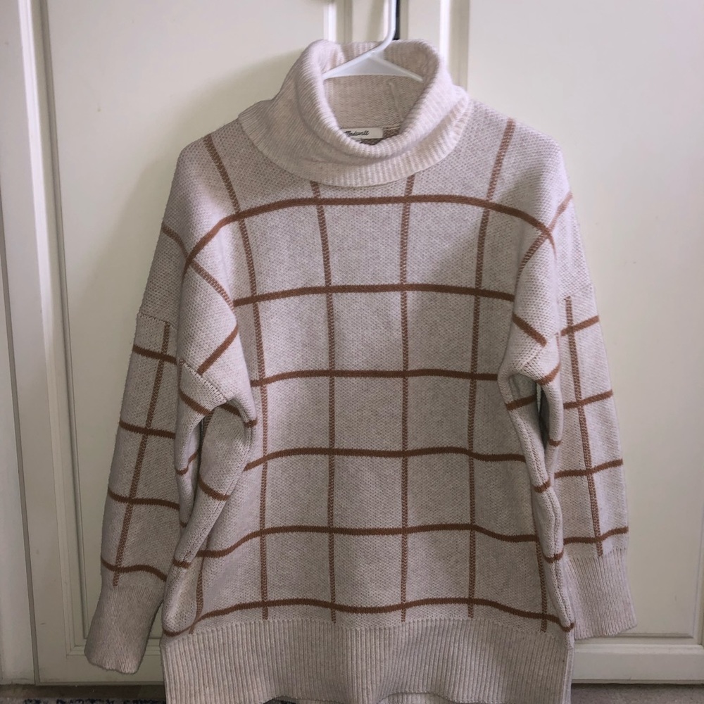 NWOT Madewell Windowpane Tunic Turtleneck Sweater